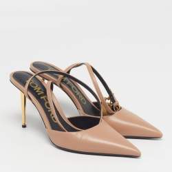 Pre Owned Tom Ford Padlock Size 39 Light Brown Leather Pointed Toe Ankle Wrap Pumps