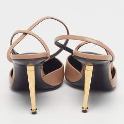 Pre Owned Tom Ford Padlock Size 39 Light Brown Leather Pointed Toe Ankle Wrap Pumps