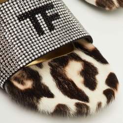 Pre Owned Tom Ford Logo Size 38.5 Black Suede Crystal Embellished Flat Slide Sandals