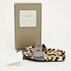 Pre Owned Tom Ford Logo Size 38.5 Black Suede Crystal Embellished Flat Slide Sandals