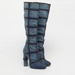 Pre Owned Tom Ford Size 39 Denim And Leather Trim Patchwork Knee Length Boots 