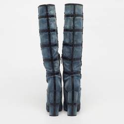 Pre Owned Tom Ford Size 39 Denim And Leather Trim Patchwork Knee Length Boots 
