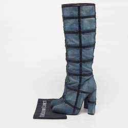 Pre Owned Tom Ford Size 39 Denim And Leather Trim Patchwork Knee Length Boots 