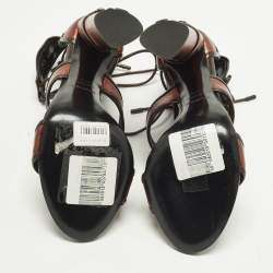 Pre Owned Tom Ford Size 37.5 Metallic/Brown Leather Panelled Patchwork Ankle Strap Sandals 