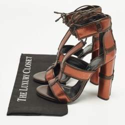 Pre Owned Tom Ford Size 37.5 Metallic/Brown Leather Panelled Patchwork Ankle Strap Sandals 