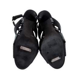 Pre Owned Tom Ford Black Sequin And Suede Trim Antique Crossover Sandals Size 39