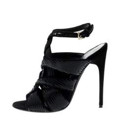 Pre Owned Tom Ford Black Sequin And Suede Trim Antique Crossover Sandals Size 39