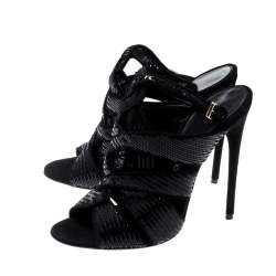Pre Owned Tom Ford Black Sequin And Suede Trim Antique Crossover Sandals Size 39