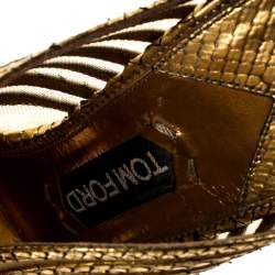 Tom Ford Gold Metallic Gold Python Leather Strappy Sandals Size 39