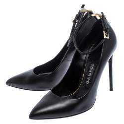 Tom Ford Black Leather Pointed Toe Ankle Strap Pumps Size 38