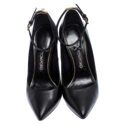 Tom Ford Black Leather Pointed Toe Ankle Strap Pumps Size 38