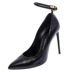 Tom Ford Black Leather Pointed Toe Ankle Strap Pumps Size 38