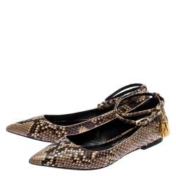 Tom Ford Multicolor Python Leather Ankle Wrap Lock Ballet Flats Size 38