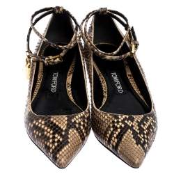 Tom Ford Multicolor Python Leather Ankle Wrap Lock Ballet Flats Size 38