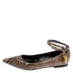 Tom Ford Multicolor Python Leather Ankle Wrap Lock Ballet Flats Size 38