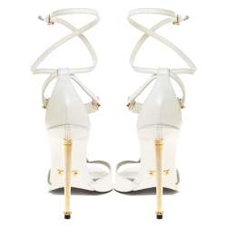 Tom Ford White Leather Gold-Tone Embellished T-Strap Open Toe Sandals Size 38