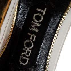 Tom Ford White Leather Gold-Tone Embellished T-Strap Open Toe Sandals Size 38