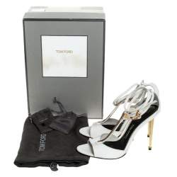 Tom Ford White Leather Gold-Tone Embellished T-Strap Open Toe Sandals Size 38