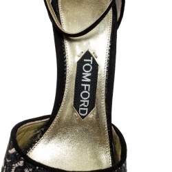 Tom Ford Beige/Black Embroidered Suede D'Orsay Pointed Toe Ankle Strap Pumps Size 38