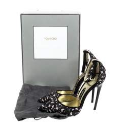 Tom Ford Beige/Black Embroidered Suede D'Orsay Pointed Toe Ankle Strap Pumps Size 38