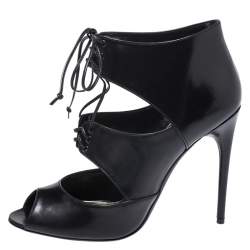 Tom Ford Black Leather Peep Toe Ankle Booties Size 39