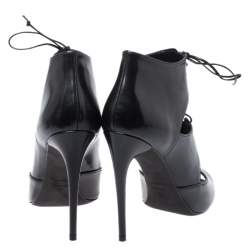 Tom Ford Black Leather Peep Toe Ankle Booties Size 39