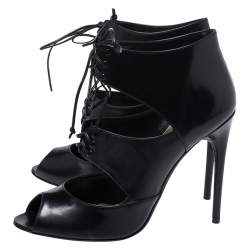 Tom Ford Black Leather Peep Toe Ankle Booties Size 39
