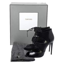 Tom Ford Black Leather Peep Toe Ankle Booties Size 39