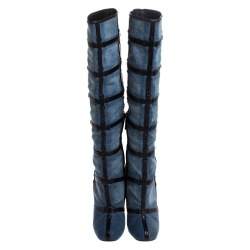 Tom Ford Denim Fabric And Leather Trim Patchwork Knee Length Boots Size 39