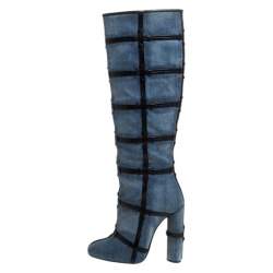 Tom Ford Denim Fabric And Leather Trim Patchwork Knee Length Boots Size 39