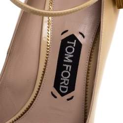 Tom Ford Beige Patent Leather Padlock Ankle Wrap Pointed Toe Pumps Size 40