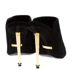 Tom Ford Black Suede Peep Toe Slide Mules Size 35