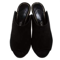 Tom Ford Black Suede Peep Toe Slide Mules Size 35