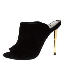 Tom Ford Black Suede Peep Toe Slide Mules Size 35