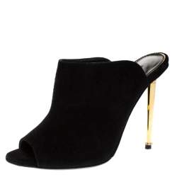 Tom Ford Black Suede Peep Toe Slide Mules Size 35