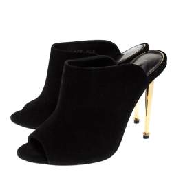 Tom Ford Black Suede Peep Toe Slide Mules Size 35