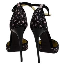 Tom Ford Beige/Black Embroidered Suede D'Orsay Pointed Toe Ankle Strap Pumps Size 41