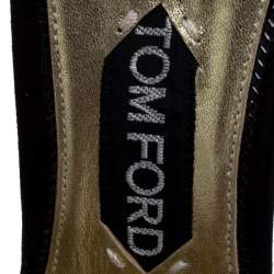 Tom Ford Beige/Black Embroidered Suede D'Orsay Pointed Toe Ankle Strap Pumps Size 41