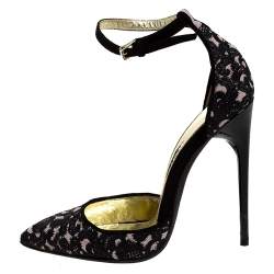 Tom Ford Beige/Black Embroidered Suede D'Orsay Pointed Toe Ankle Strap Pumps Size 41