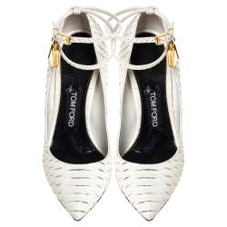Tom Ford White Python Leather Padlock Ankle Strap Pointed Toe Pumps Size 38.5