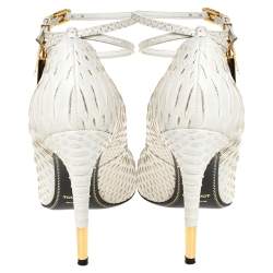 Tom Ford White Python Leather Padlock Ankle Strap Pointed Toe Pumps Size 38.5
