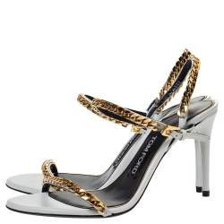 Pre Owned Tom Ford White Leather Chain Embellished Slingback Sandals Size 37
