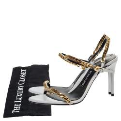 Pre Owned Tom Ford White Leather Chain Embellished Slingback Sandals Size 37
