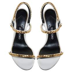 Pre Owned Tom Ford White Leather Chain Embellished Slingback Sandals Size 37