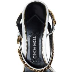 Pre Owned Tom Ford White Leather Chain Embellished Slingback Sandals Size 37