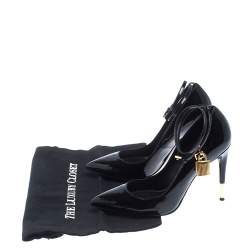 Tom Ford Black Leather Padlock Ankle-Wrap Pointed Toe Pumps Size 37