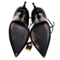 Tom Ford Black Leather Padlock Ankle-Wrap Pointed Toe Pumps Size 37