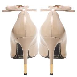 Pre Owned Tom Ford Beige Patent Leather Padlock Ankle Wrap Pointed Toe Pumps Size 38