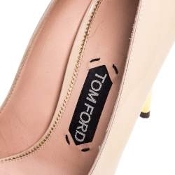 Pre Owned Tom Ford Beige Patent Leather Padlock Ankle Wrap Pointed Toe Pumps Size 38