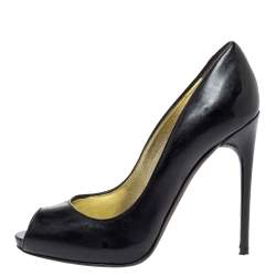 Pre Owned Tom Ford Black Patent Leather Peep Toe Pumps Size 37.5